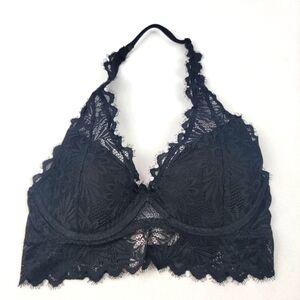 Pink Victoria's secret lace lightly lined black halter underwire bralette